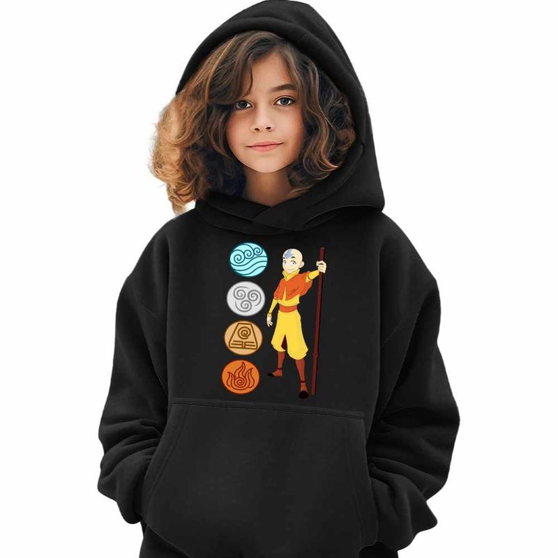 Fashion, accesorii si bijuterii - Copii - Imbracaminte copii - Pulovere si hanorace copii - Hanorac Copii Fete Avatar Airbender Cele 4 Elemente, negru, marime XL Copii - Infinity.ro