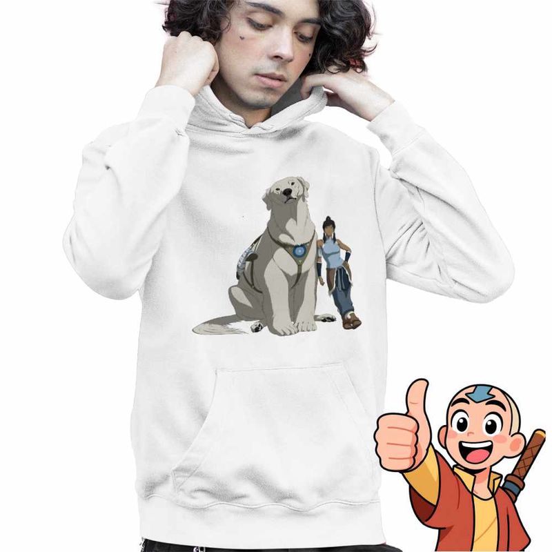 Fashion, accesorii si bijuterii - Copii - Imbracaminte copii - Pulovere si hanorace copii - Hanorac Copii Baieti Avatar Korra Naga Maestru Shaolin, alb, marime XS Copii - Infinity.ro