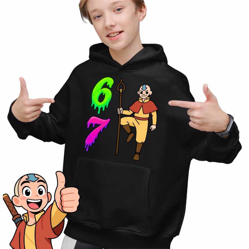 Fashion, accesorii si bijuterii - Copii - Imbracaminte copii - Pulovere si hanorace copii - Hanorac Copii Baieti Avatar Six Seven Last Airbender 67 Calugar Shaolin, negru, marime M Copii - Infinity.ro