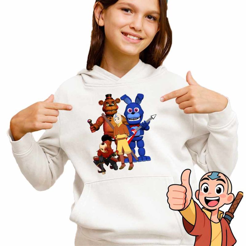 Fashion, accesorii si bijuterii - Copii - Imbracaminte copii - Pulovere si hanorace copii - Hanorac Copii Fete Avatar Fnaf Freddy Last Airbender Firebender, alb, marime XL Copii - Infinity.ro