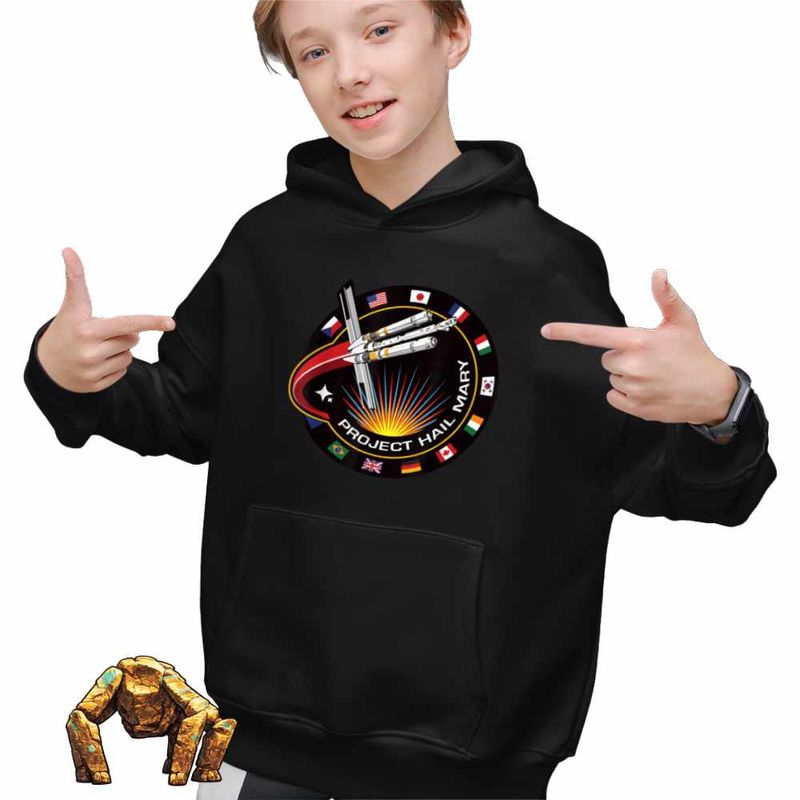 Fashion, accesorii si bijuterii - Copii - Imbracaminte copii - Pulovere si hanorace copii - Hanorac Copii Baieti Project Hail Mary Spaceship Mission Badge, negru, marime L Copii - Infinity.ro