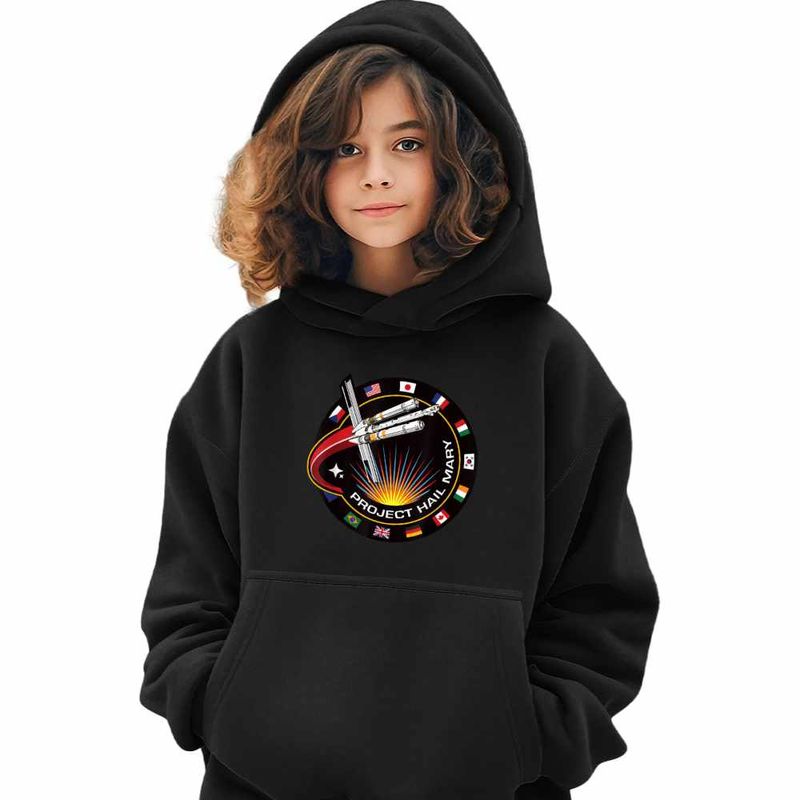 Fashion, accesorii si bijuterii - Copii - Imbracaminte copii - Pulovere si hanorace copii - Hanorac Copii Fete Project Hail Mary Spaceship Mission Badge, negru, marime XS Copii - Infinity.ro
