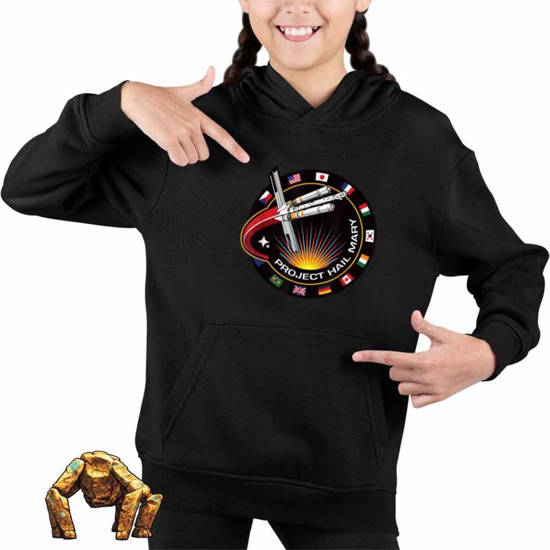 Fashion, accesorii si bijuterii - Copii - Imbracaminte copii - Pulovere si hanorace copii - Hanorac Copii Fete Project Hail Mary Spaceship Mission Badge, negru, marime XS Copii - Infinity.ro