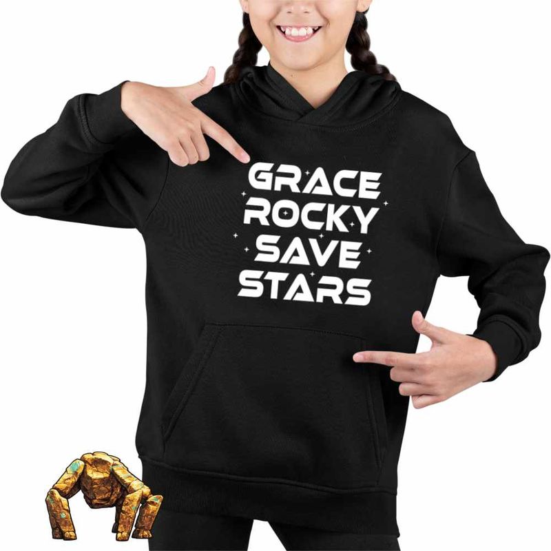 Fashion, accesorii si bijuterii - Copii - Imbracaminte copii - Pulovere si hanorace copii - Hanorac Copii Fete Project Hail Mary Grace Rocky Save Stars, negru, marime S Copii - Infinity.ro
