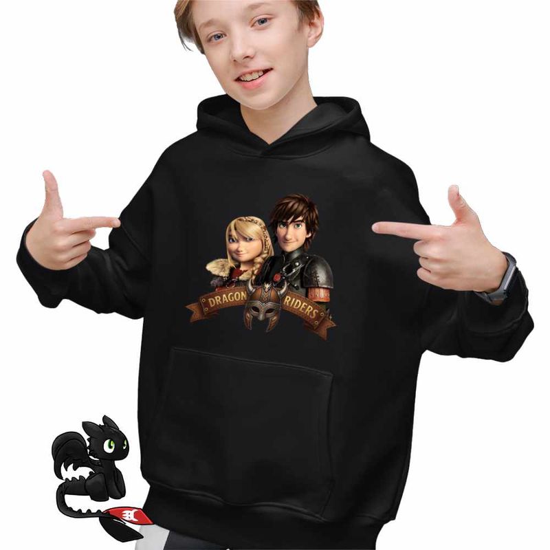 Fashion, accesorii si bijuterii - Copii - Imbracaminte copii - Pulovere si hanorace copii - Hanorac Copii Baieti Dragon Riders Hiccup Astrid How to train your dragon, negru, marime L Copii - Infinity.ro