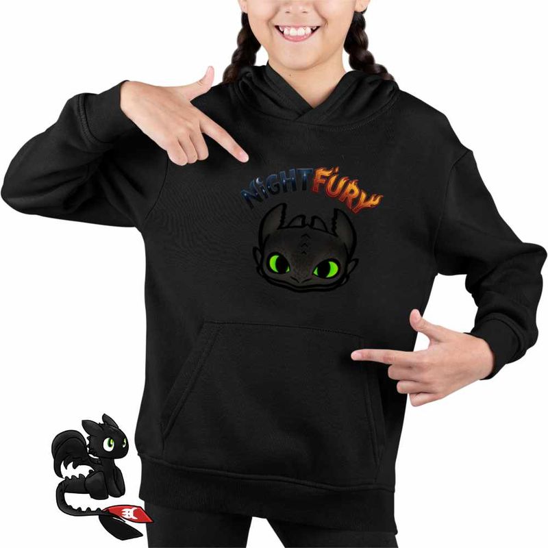 Fashion, accesorii si bijuterii - Copii - Imbracaminte copii - Pulovere si hanorace copii - Hanorac Copii Fete Night Fury How to train your dragon, negru, marime XS Copii - Infinity.ro