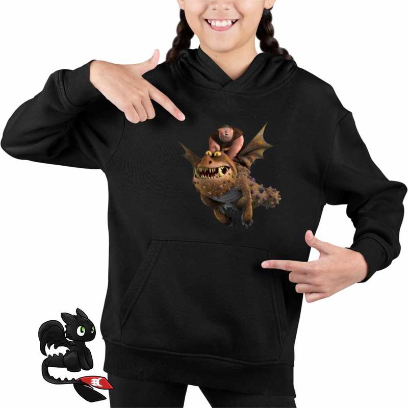 Fashion, accesorii si bijuterii - Copii - Imbracaminte copii - Pulovere si hanorace copii - Hanorac Copii Fete Fishtlegs Meatlug How to train your dragon, negru, marime XL Copii - Infinity.ro