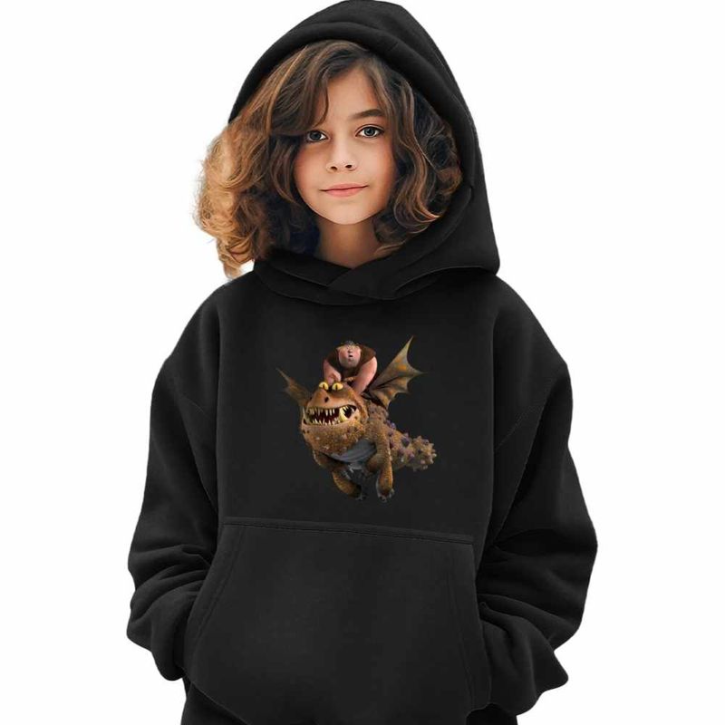 Fashion, accesorii si bijuterii - Copii - Imbracaminte copii - Pulovere si hanorace copii - Hanorac Copii Fete Fishtlegs Meatlug How to train your dragon, negru, marime XL Copii - Infinity.ro