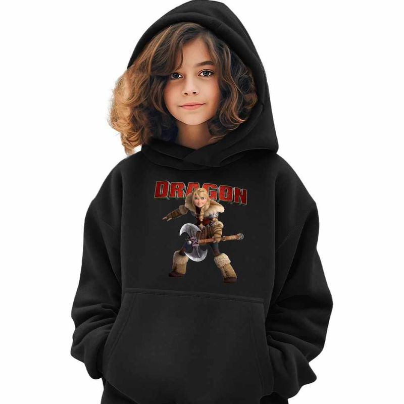 Fashion, accesorii si bijuterii - Copii - Imbracaminte copii - Pulovere si hanorace copii - Hanorac Copii Fete Astrid Vikings Warrior How to train your dragon, negru, marime M Copii - Infinity.ro