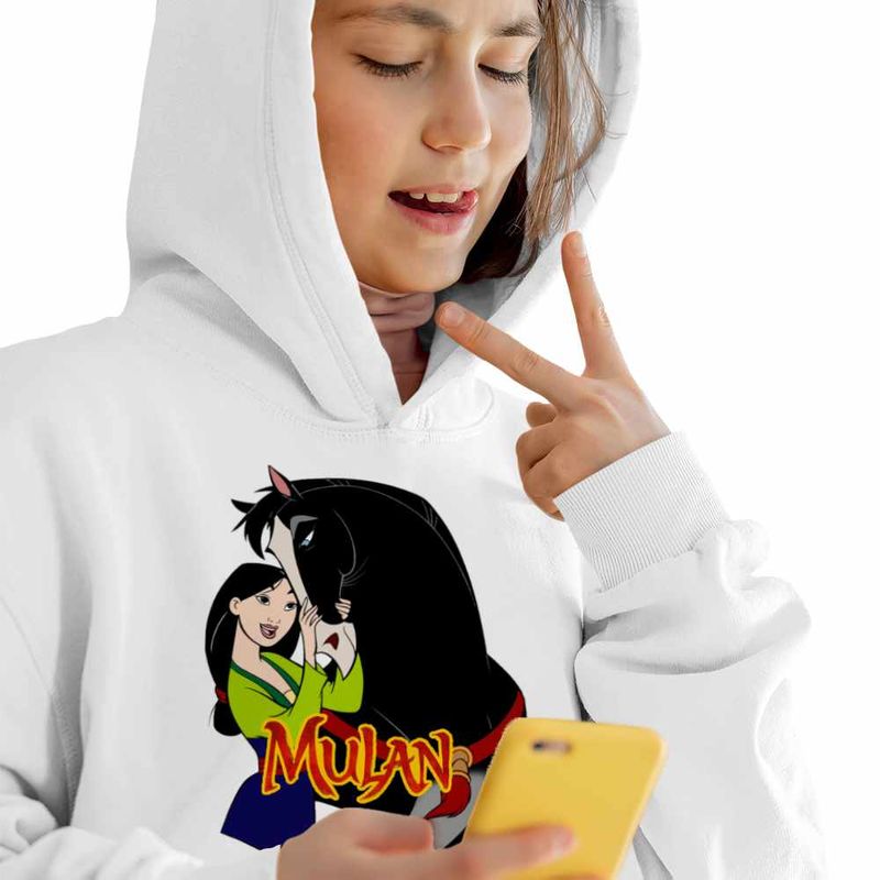 Fashion, accesorii si bijuterii - Copii - Imbracaminte copii - Pulovere si hanorace copii - Hanorac Copii Fete Mulan Khan Cal, alb, marime L Copii - Infinity.ro