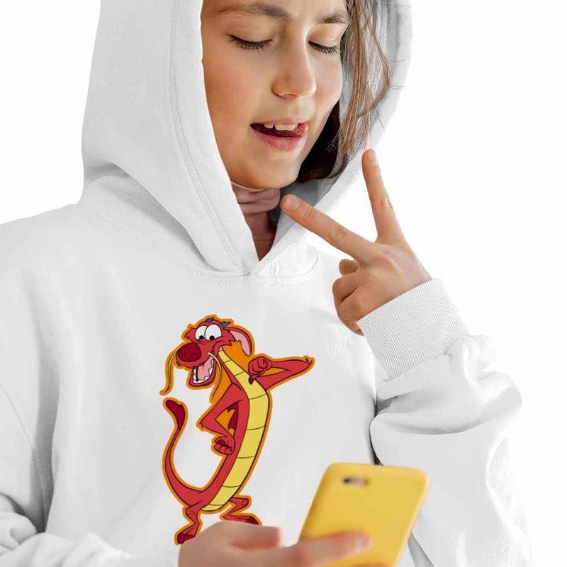 Fashion, accesorii si bijuterii - Copii - Imbracaminte copii - Pulovere si hanorace copii - Hanorac Copii Fete Mulan Mushu Dragon, alb, marime XS Copii - Infinity.ro