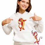 Fashion, accesorii si bijuterii - Copii - Imbracaminte copii - Pulovere si hanorace copii - Hanorac Copii Fete Mulan Mushu Dragon, alb, marime XS Copii - Infinity.ro