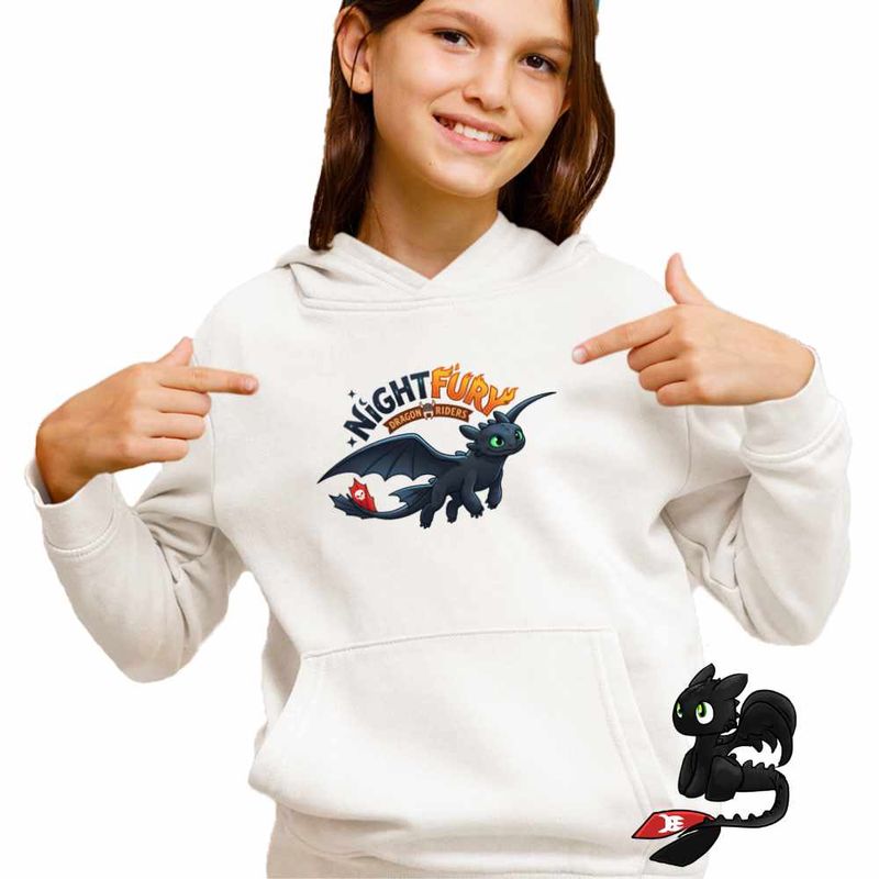 Fashion, accesorii si bijuterii - Copii - Imbracaminte copii - Pulovere si hanorace copii - Hanorac Copii Fete Night Fury Toothless How to train your dragon, alb, marime XL Copii - Infinity.ro