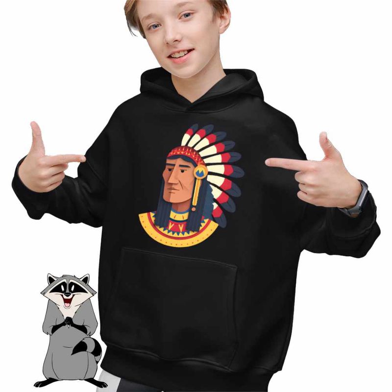 Fashion, accesorii si bijuterii - Copii - Imbracaminte copii - Pulovere si hanorace copii - Hanorac Copii Baieti Native American Chief Pene, negru, marime S Copii - Infinity.ro
