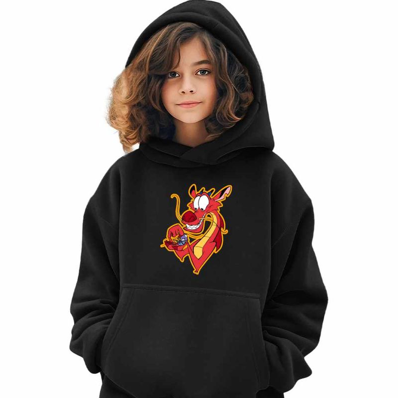 Fashion, accesorii si bijuterii - Copii - Imbracaminte copii - Pulovere si hanorace copii - Hanorac Copii Fete Mulan Mushu Crikee, negru, marime XL Copii - Infinity.ro