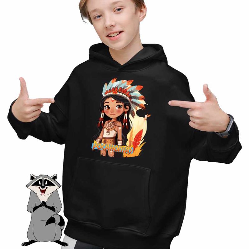 Fashion, accesorii si bijuterii - Copii - Imbracaminte copii - Pulovere si hanorace copii - Hanorac Copii Baieti Native American Pocahontas, negru, marime XL Copii - Infinity.ro