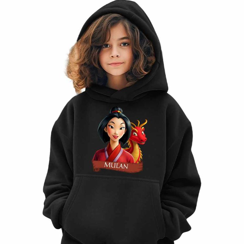 Fashion, accesorii si bijuterii - Copii - Imbracaminte copii - Pulovere si hanorace copii - Hanorac Copii Fete Mulan Dragon, negru, marime S Copii - Infinity.ro