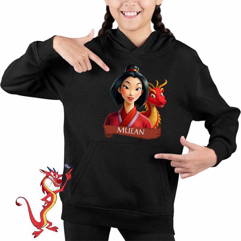 Fashion, accesorii si bijuterii - Copii - Imbracaminte copii - Pulovere si hanorace copii - Hanorac Copii Fete Mulan Dragon, negru, marime S Copii - Infinity.ro