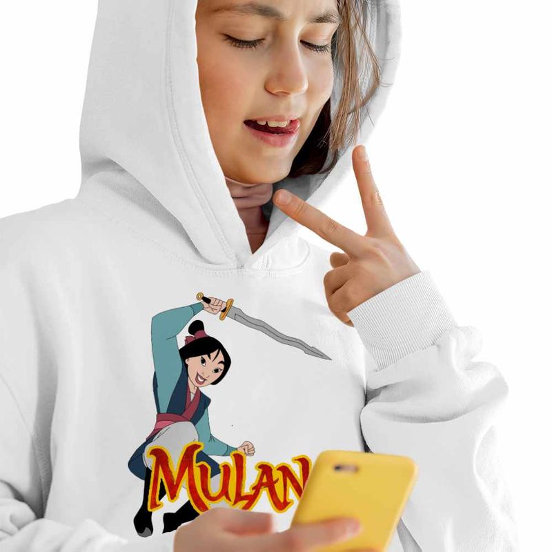 Fashion, accesorii si bijuterii - Copii - Imbracaminte copii - Pulovere si hanorace copii - Hanorac Copii Fete Mulan Sword Attack, alb, marime S Copii - Infinity.ro