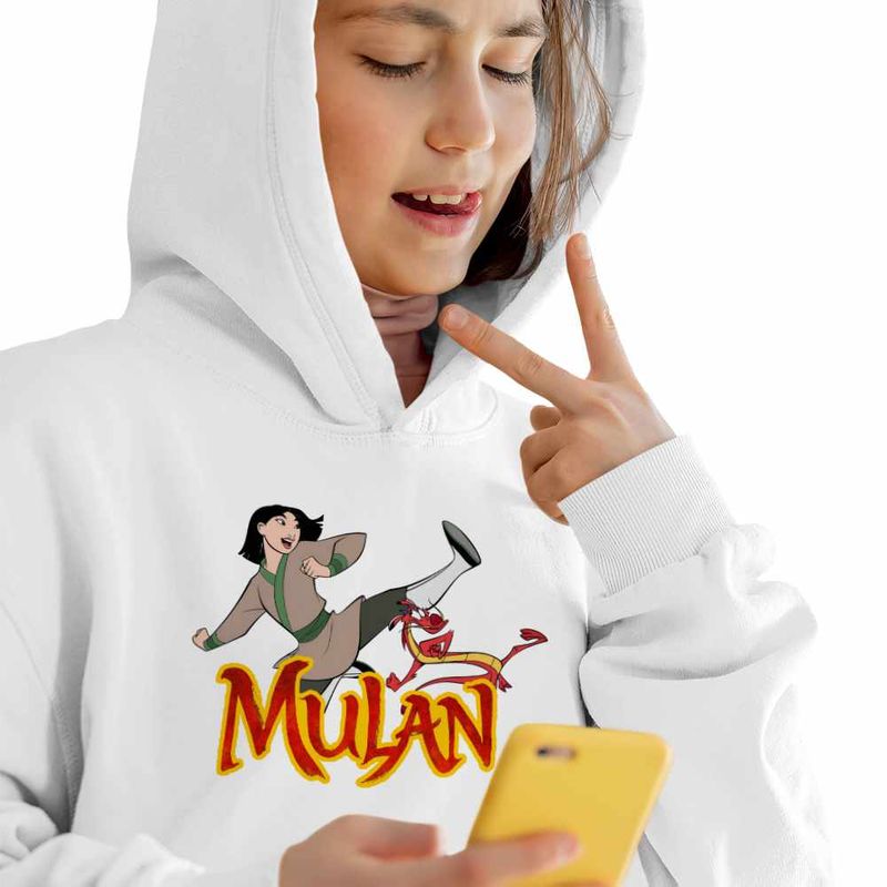 Fashion, accesorii si bijuterii - Copii - Imbracaminte copii - Pulovere si hanorace copii - Hanorac Copii Fete Mulan Mushu Kung Fu, alb, marime XL Copii - Infinity.ro