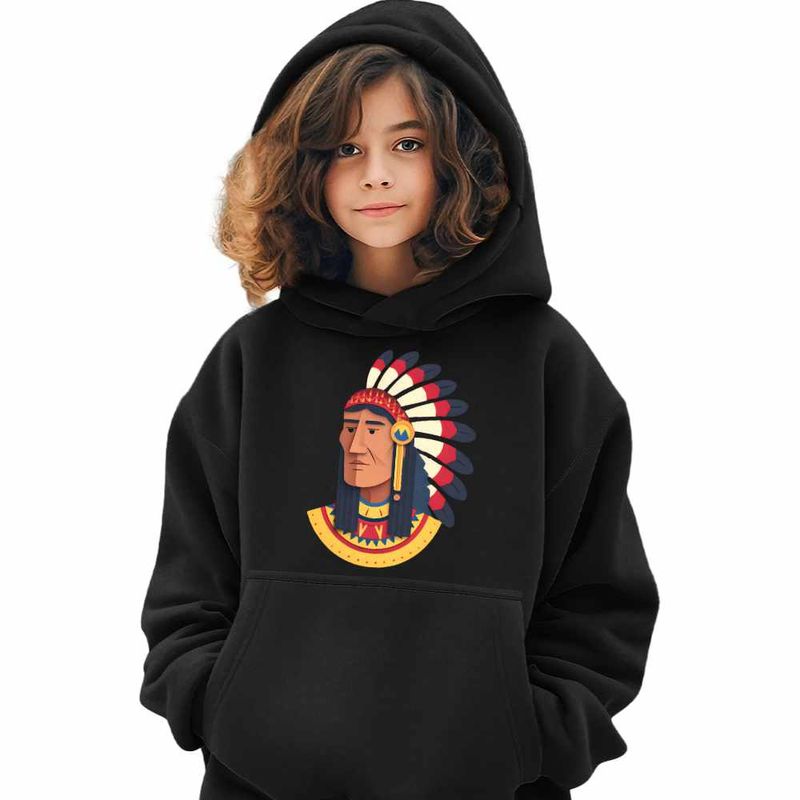 Fashion, accesorii si bijuterii - Copii - Imbracaminte copii - Pulovere si hanorace copii - Hanorac Copii Fete Native American Chief Pene, negru, marime XL Copii - Infinity.ro