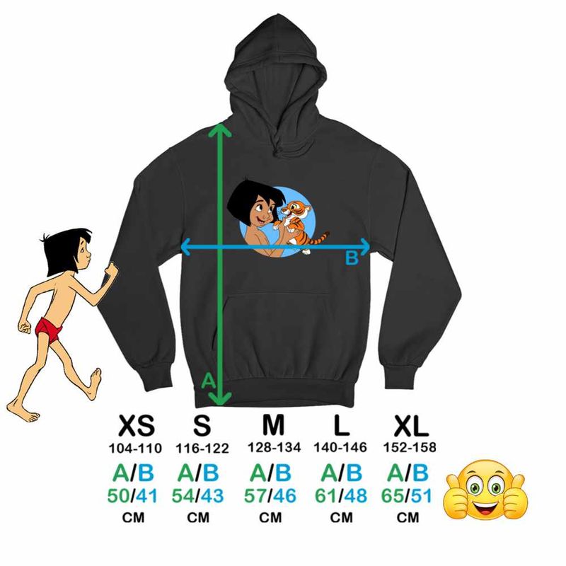 Fashion, accesorii si bijuterii - Copii - Imbracaminte copii - Pulovere si hanorace copii - Hanorac Copii Fete Cartea Junglei Mowgli Baby Tiger, negru, marime XL Copii - Infinity.ro