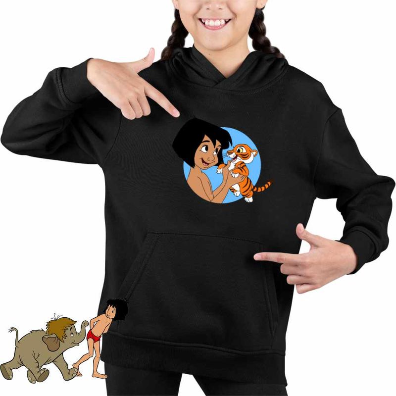 Fashion, accesorii si bijuterii - Copii - Imbracaminte copii - Pulovere si hanorace copii - Hanorac Copii Fete Cartea Junglei Mowgli Baby Tiger, negru, marime XL Copii - Infinity.ro