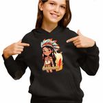 Fashion, accesorii si bijuterii - Copii - Imbracaminte copii - Pulovere si hanorace copii - Hanorac Copii Fete Native American Pocahontas, negru, marime XL Copii - Infinity.ro