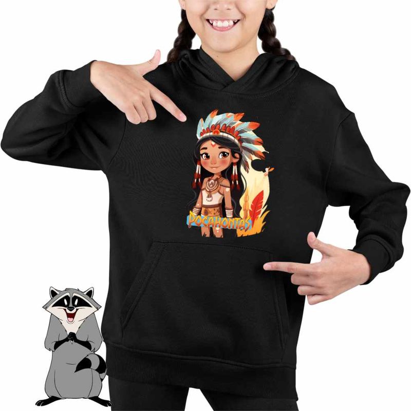 Fashion, accesorii si bijuterii - Copii - Imbracaminte copii - Pulovere si hanorace copii - Hanorac Copii Fete Native American Pocahontas, negru, marime XL Copii - Infinity.ro