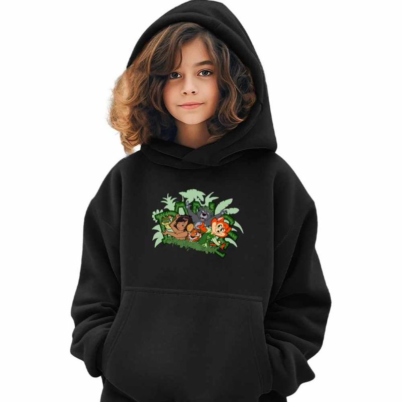 Fashion, accesorii si bijuterii - Copii - Imbracaminte copii - Pulovere si hanorace copii - Hanorac Copii Fete Cartea Junglei Mowgli, negru, marime XL Copii - Infinity.ro