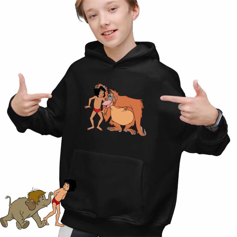 Fashion, accesorii si bijuterii - Copii - Imbracaminte copii - Pulovere si hanorace copii - Hanorac Copii Baieti Cartea Junglei Mowgli King Louie, negru, marime XL Copii - Infinity.ro