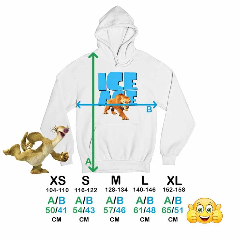 Fashion, accesorii si bijuterii - Copii - Imbracaminte copii - Pulovere si hanorace copii - Hanorac Copii Fete Ice Age Diego Smilodon Tigru, alb, marime XS Copii - Infinity.ro