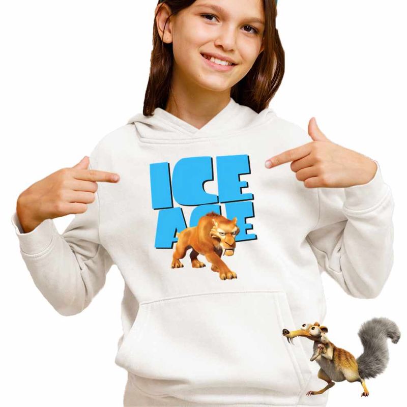 Fashion, accesorii si bijuterii - Copii - Imbracaminte copii - Pulovere si hanorace copii - Hanorac Copii Fete Ice Age Diego Smilodon Tigru, alb, marime XS Copii - Infinity.ro