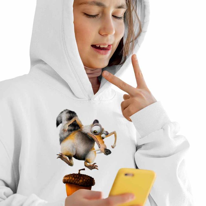 Fashion, accesorii si bijuterii - Copii - Imbracaminte copii - Pulovere si hanorace copii - Hanorac Copii Fete Ice Age Scrat Veverita, alb, marime L Copii - Infinity.ro