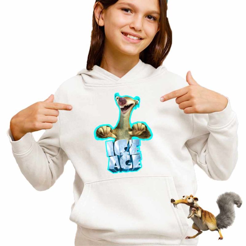 Fashion, accesorii si bijuterii - Copii - Imbracaminte copii - Pulovere si hanorace copii - Hanorac Copii Fete Ice Age Sid Adventures, alb, marime L Copii - Infinity.ro
