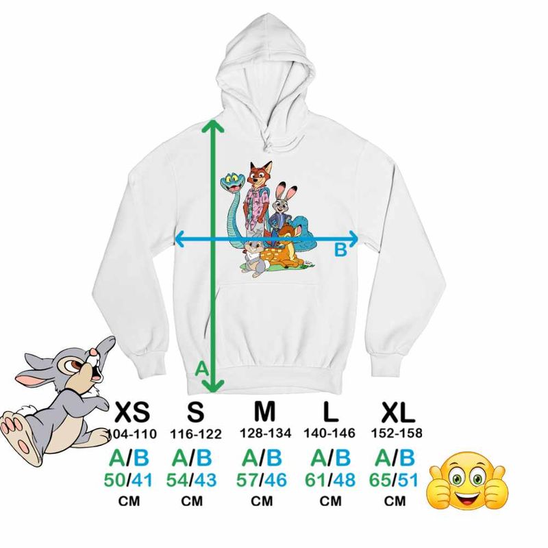 Fashion, accesorii si bijuterii - Copii - Imbracaminte copii - Pulovere si hanorace copii - Hanorac Copii Fete Bambi Zootopia Iepuras Sarpe Vulpe, alb, marime XS Copii - Infinity.ro