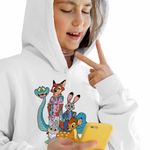 Fashion, accesorii si bijuterii - Copii - Imbracaminte copii - Pulovere si hanorace copii - Hanorac Copii Fete Bambi Zootopia Iepuras Sarpe Vulpe, alb, marime XS Copii - Infinity.ro