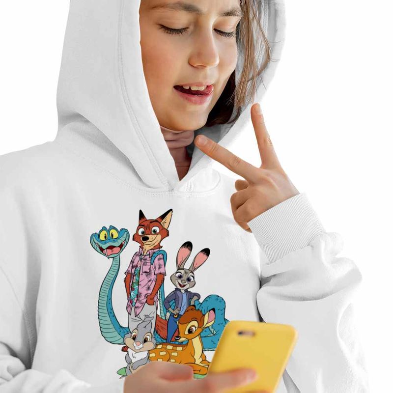 Fashion, accesorii si bijuterii - Copii - Imbracaminte copii - Pulovere si hanorace copii - Hanorac Copii Fete Bambi Zootopia Iepuras Sarpe Vulpe, alb, marime XS Copii - Infinity.ro