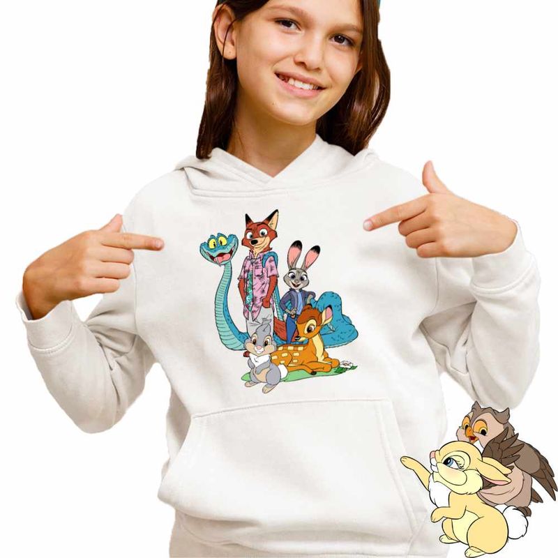Fashion, accesorii si bijuterii - Copii - Imbracaminte copii - Pulovere si hanorace copii - Hanorac Copii Fete Bambi Zootopia Iepuras Sarpe Vulpe, alb, marime XS Copii - Infinity.ro
