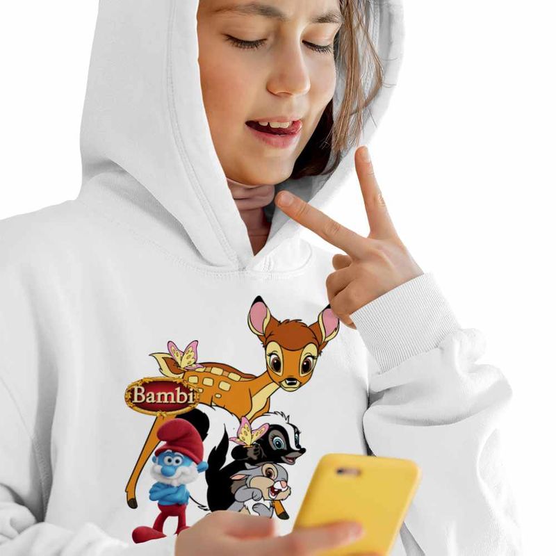 Fashion, accesorii si bijuterii - Copii - Imbracaminte copii - Pulovere si hanorace copii - Hanorac Copii Fete Bambi Papa Strumf Flower Thumper Sconcs Padure, alb, marime XS Copii - Infinity.ro