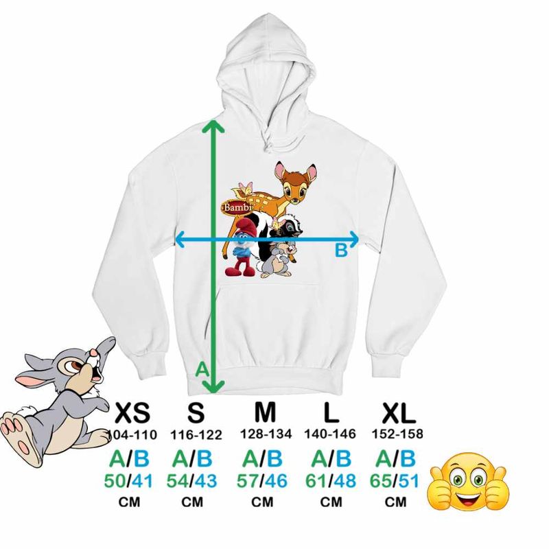 Fashion, accesorii si bijuterii - Copii - Imbracaminte copii - Pulovere si hanorace copii - Hanorac Copii Fete Bambi Papa Strumf Flower Thumper Sconcs Padure, alb, marime XS Copii - Infinity.ro