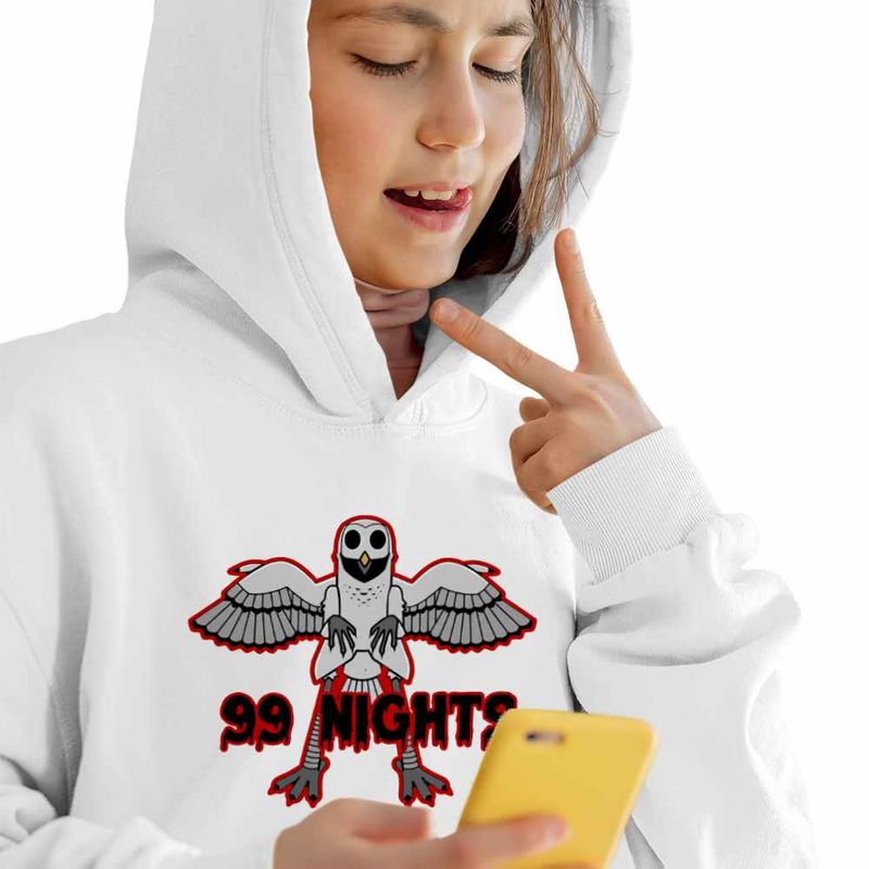 Fashion, accesorii si bijuterii - Copii - Imbracaminte copii - Pulovere si hanorace copii - Hanorac Copii Fete 99 Nights Bufnita Roblox, alb, marime L Copii - Infinity.ro