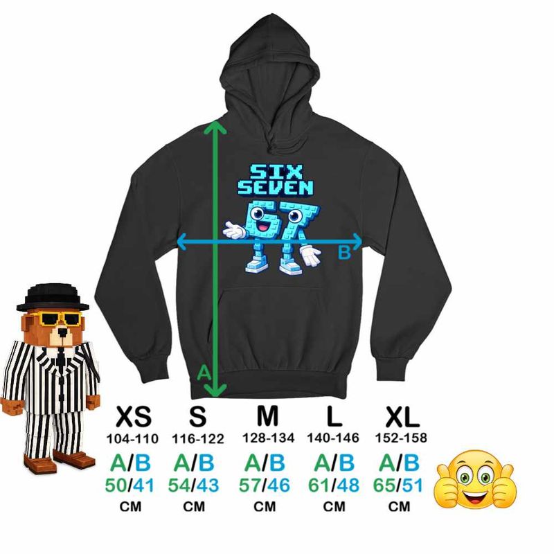 Fashion, accesorii si bijuterii - Copii - Imbracaminte copii - Pulovere si hanorace copii - Hanorac Copii Fete Six Seven Meme Roblox 67 Sase Sapte Steal a Brainrot , negru, marime XL Copii - Infinity.ro