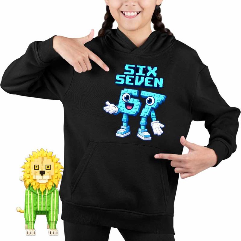Fashion, accesorii si bijuterii - Copii - Imbracaminte copii - Pulovere si hanorace copii - Hanorac Copii Fete Six Seven Meme Roblox 67 Sase Sapte Steal a Brainrot , negru, marime XL Copii - Infinity.ro