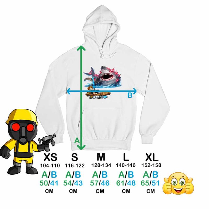 Fashion, accesorii si bijuterii - Copii - Imbracaminte copii - Pulovere si hanorace copii - Hanorac Copii Fete Pescar Roblox Rechin Sea Monster Pescar, alb, marime XS Copii - Infinity.ro