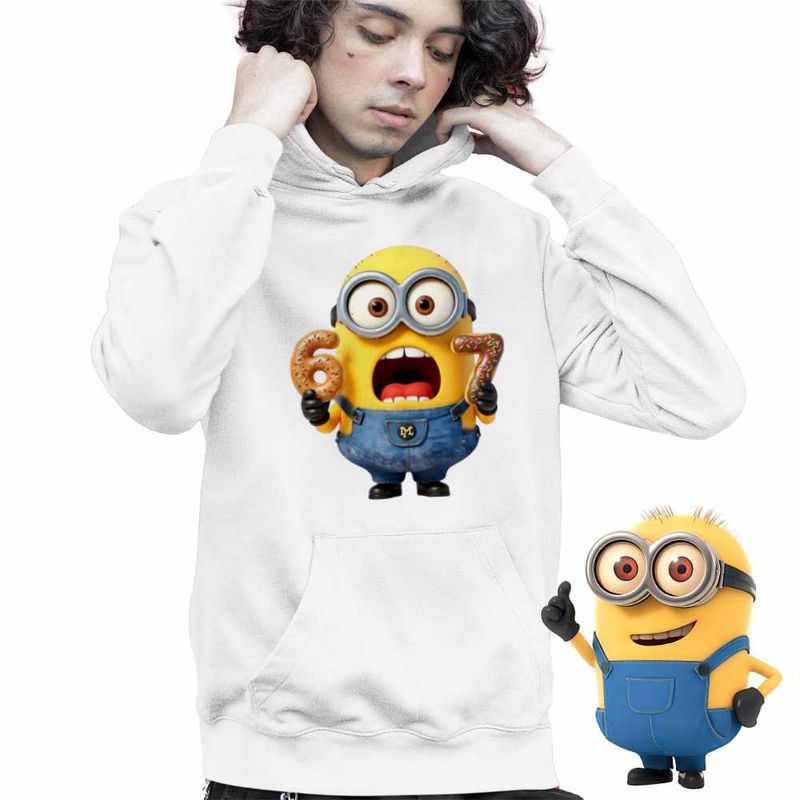 Fashion, accesorii si bijuterii - Copii - Imbracaminte copii - Pulovere si hanorace copii - Hanorac Copii Baieti Minions Six Seven Gogosi 67 Despicable, alb, marime XL Copii - Infinity.ro