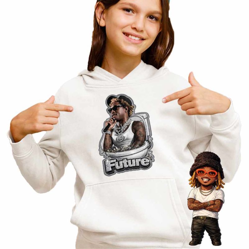 Fashion, accesorii si bijuterii - Copii - Imbracaminte copii - Pulovere si hanorace copii - Hanorac Copii Fete Future Skibidi Toilet Rap Music, alb, marime S Copii - Infinity.ro