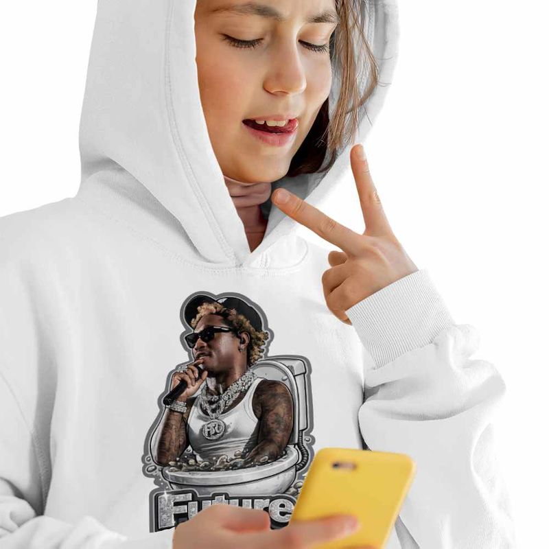Fashion, accesorii si bijuterii - Copii - Imbracaminte copii - Pulovere si hanorace copii - Hanorac Copii Fete Future Skibidi Toilet Rap Music, alb, marime S Copii - Infinity.ro