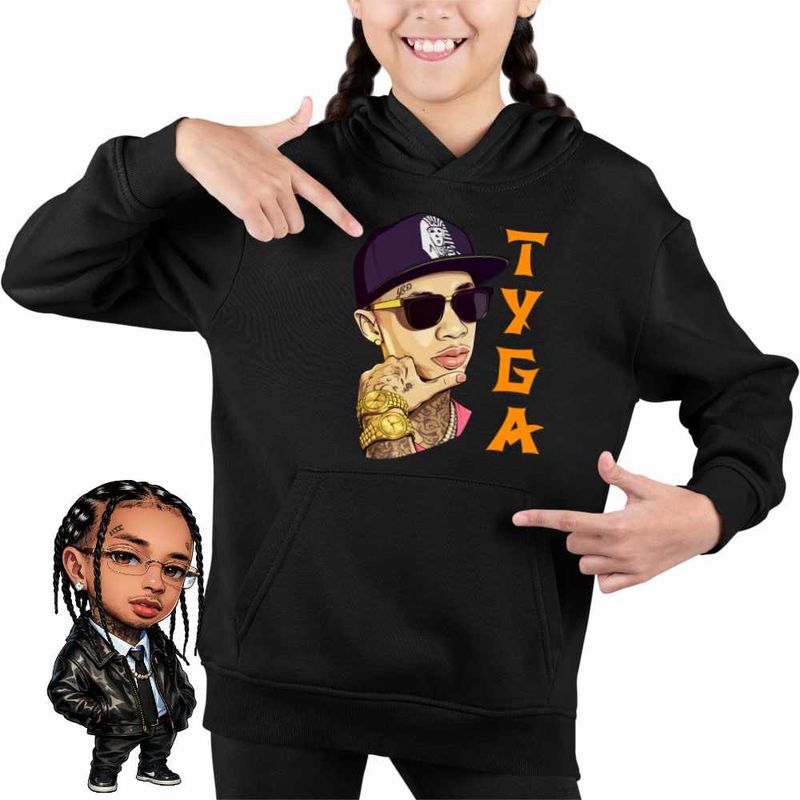 Fashion, accesorii si bijuterii - Copii - Imbracaminte copii - Pulovere si hanorace copii - Hanorac Copii Fete Tyga Ayy Macarena, negru, marime L Copii - Infinity.ro