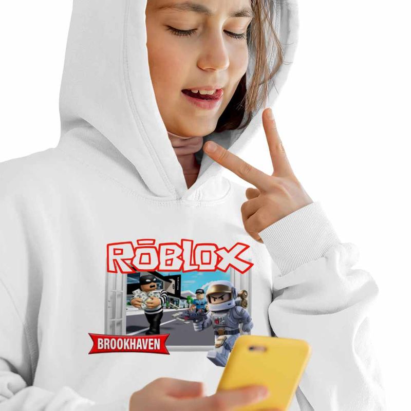 Fashion, accesorii si bijuterii - Copii - Imbracaminte copii - Pulovere si hanorace copii - Hanorac Copii Fete Brookhaven Roblox, alb, marime XL Copii - Infinity.ro